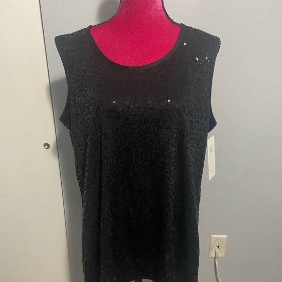 Caroline rose black sequin blouse cardigan set 1X - Picture 8 of 11